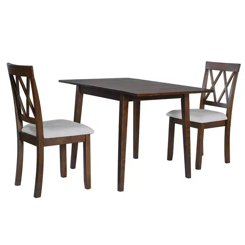 Ensemble de salle à manger 3 pièces extensible avec abattants et chaises rembourrées