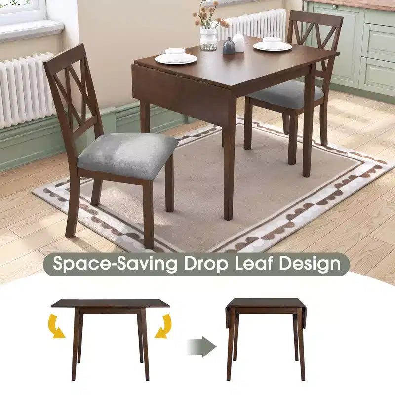 Ensemble de salle à manger 3 pièces extensible avec abattants et chaises rembourrées