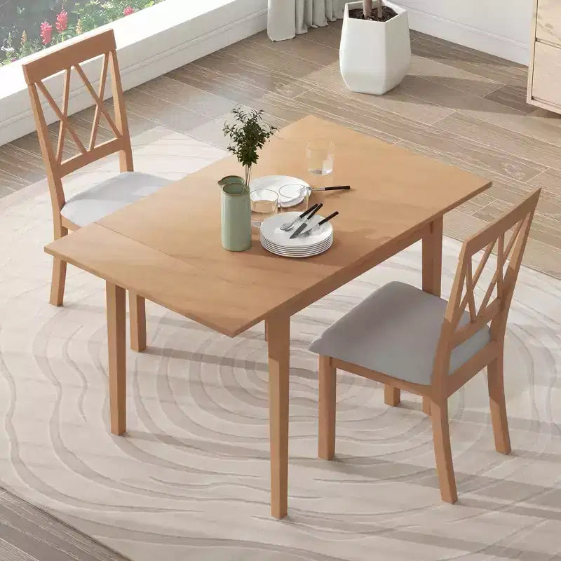 Ensemble de salle à manger 3 pièces extensible avec abattants et chaises rembourrées
