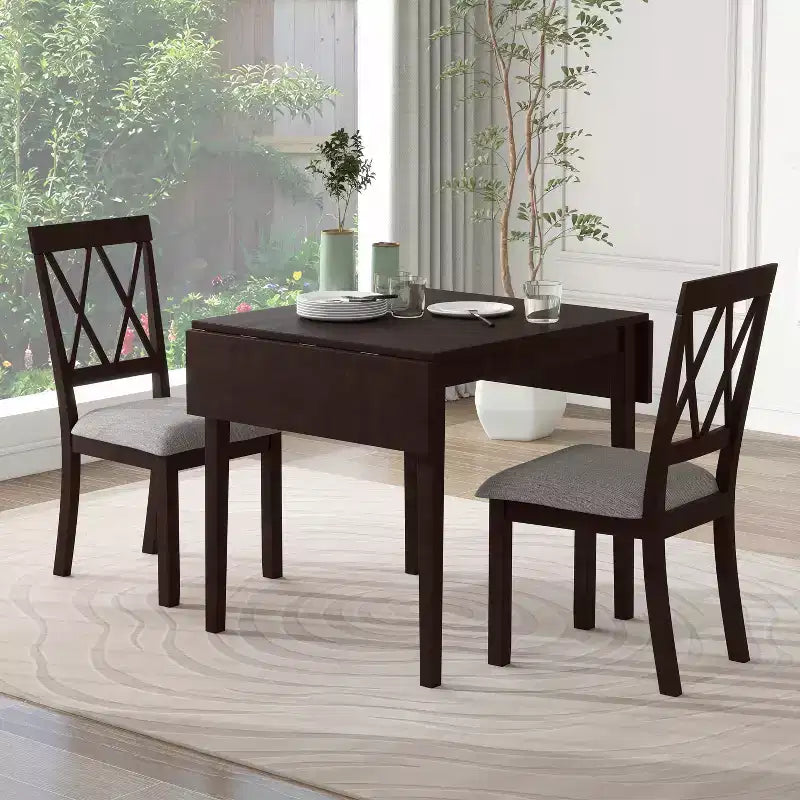 Ensemble de salle à manger 3 pièces extensible avec abattants et chaises rembourrées