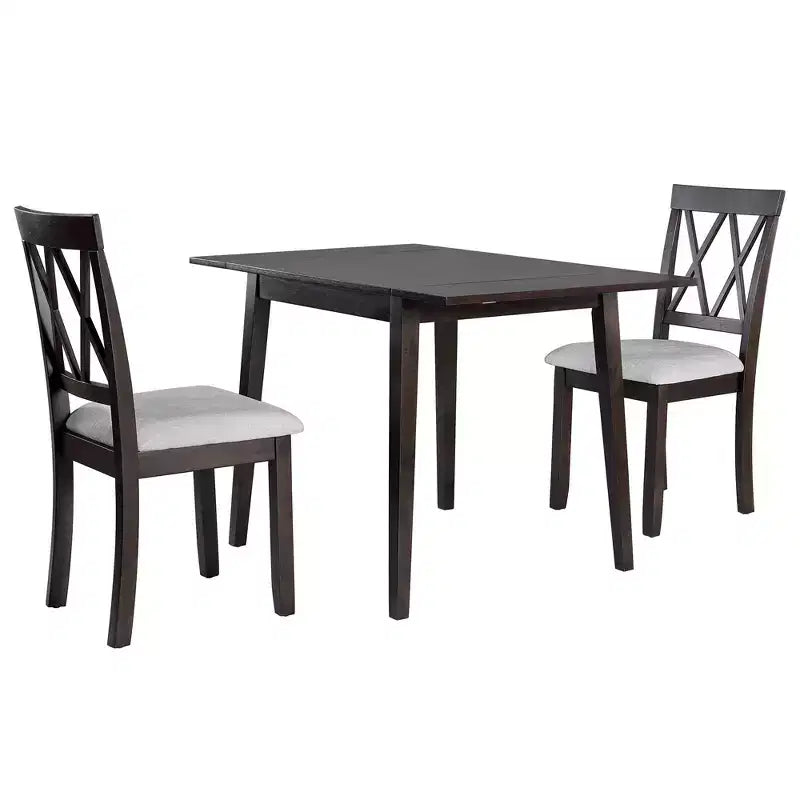 Ensemble de salle à manger 3 pièces extensible avec abattants et chaises rembourrées