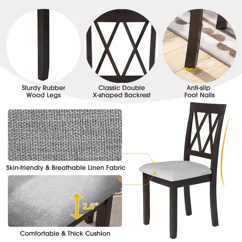 Ensemble de salle à manger 3 pièces extensible avec abattants et chaises rembourrées