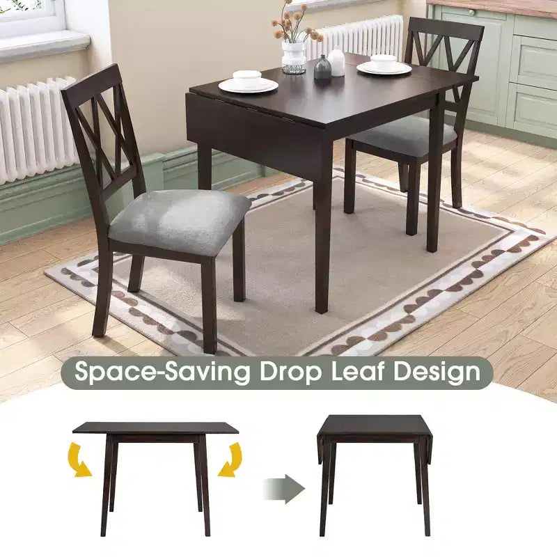 Ensemble de salle à manger 3 pièces extensible avec abattants et chaises rembourrées