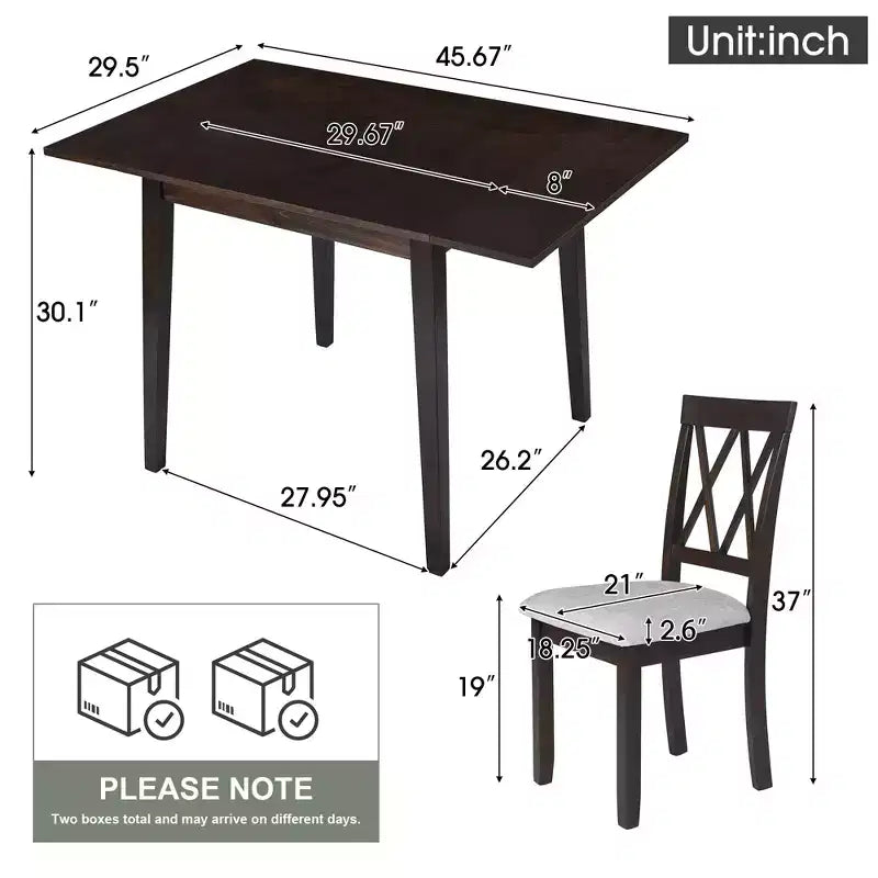 Ensemble de salle à manger 3 pièces extensible avec abattants et chaises rembourrées