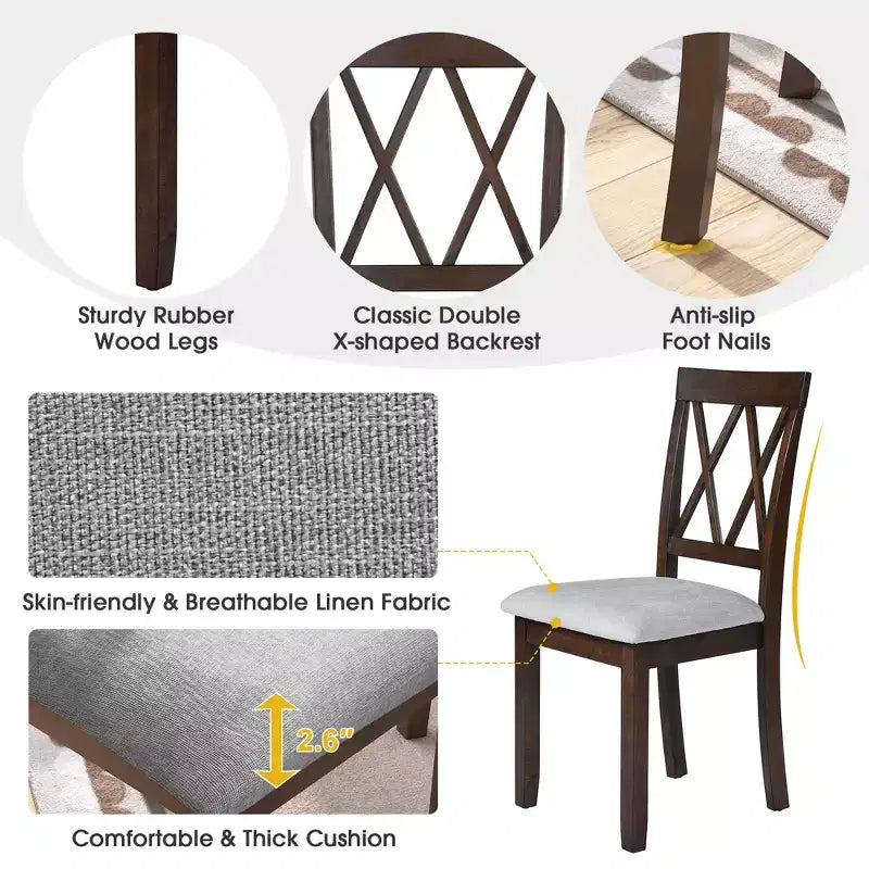 Ensemble de salle à manger 3 pièces extensible avec abattants et chaises rembourrées