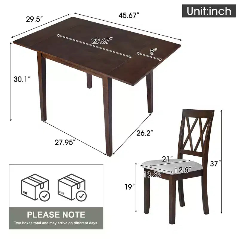 Ensemble de salle à manger 3 pièces extensible avec abattants et chaises rembourrées