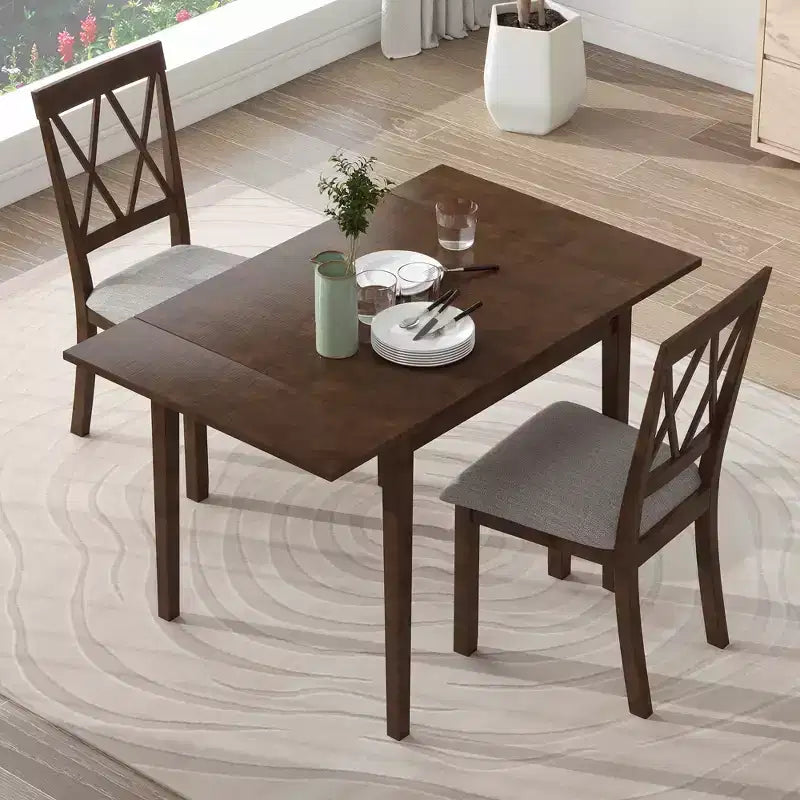 Ensemble de salle à manger 3 pièces extensible avec abattants et chaises rembourrées