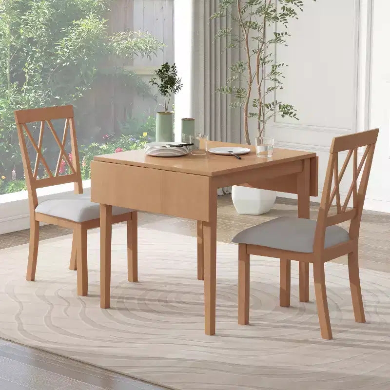 Ensemble de salle à manger 3 pièces extensible avec abattants et chaises rembourrées