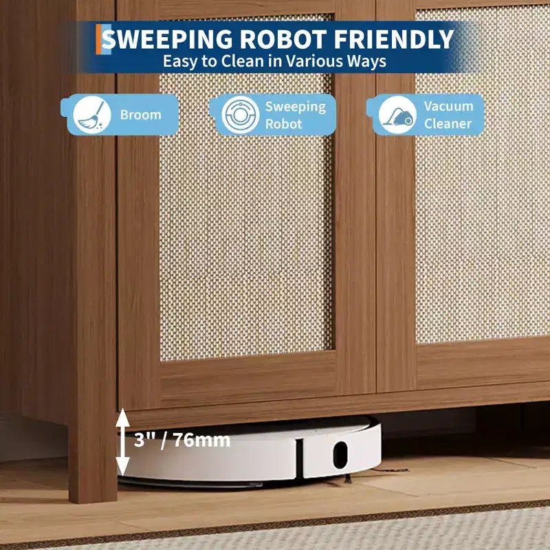 Meuble buffet en rotin, meuble de bar à café avec tiroir et étagères réglables, meuble TV, meuble de rangement de cuisine