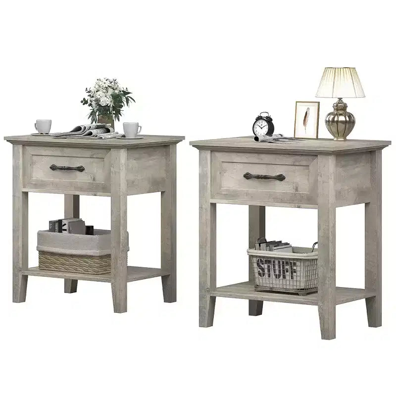 Table de chevet, avec 1 tiroir et étagère de rangement ouverte, table d'appoint polyvalente pour chambre à coucher, bureau, canapé