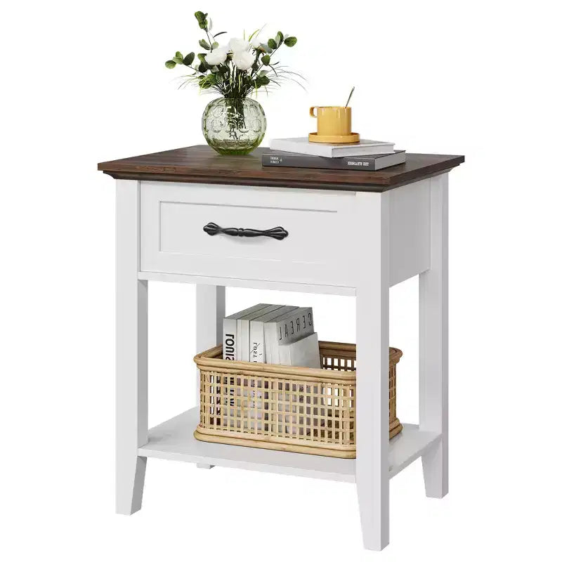 Table de chevet, avec 1 tiroir et étagère de rangement ouverte, table d'appoint polyvalente pour chambre à coucher, bureau, canapé