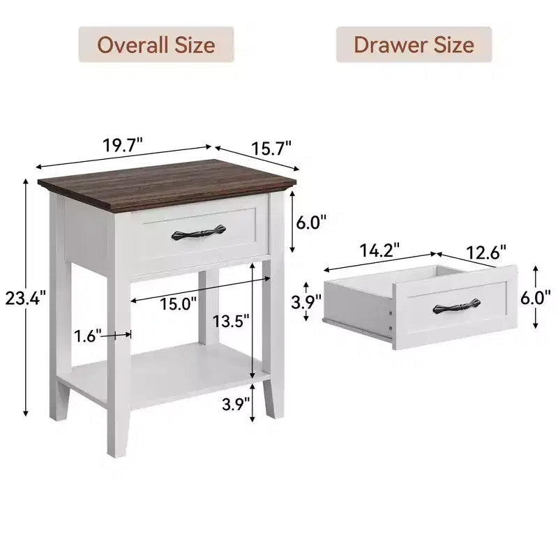 Table de chevet, avec 1 tiroir et étagère de rangement ouverte, table d'appoint polyvalente pour chambre à coucher, bureau, canapé