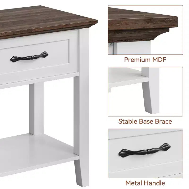 Table de chevet, avec 1 tiroir et étagère de rangement ouverte, table d'appoint polyvalente pour chambre à coucher, bureau, canapé