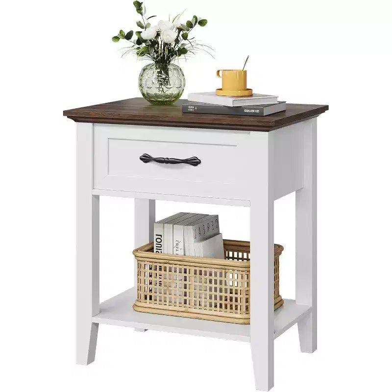 Table de chevet, avec 1 tiroir et étagère de rangement ouverte, table d'appoint polyvalente pour chambre à coucher, bureau, canapé