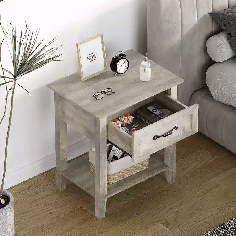 Table de chevet, avec 1 tiroir et étagère de rangement ouverte, table d'appoint polyvalente pour chambre à coucher, bureau, canapé