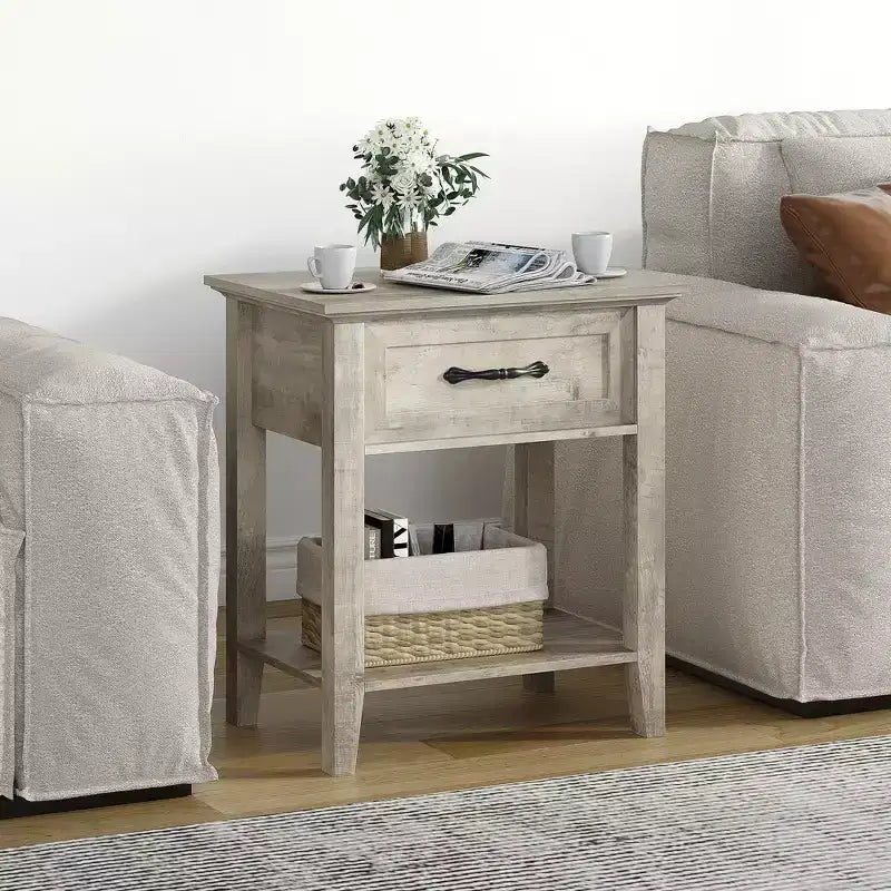 Table de chevet, avec 1 tiroir et étagère de rangement ouverte, table d'appoint polyvalente pour chambre à coucher, bureau, canapé