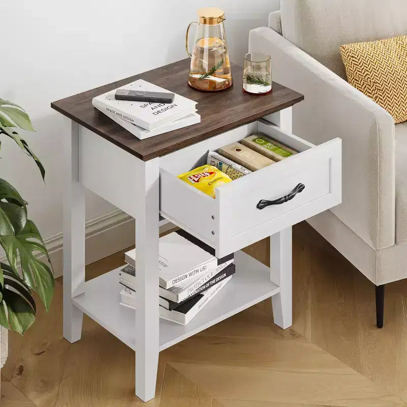Table de chevet, avec 1 tiroir et étagère de rangement ouverte, table d'appoint polyvalente pour chambre à coucher, bureau, canapé