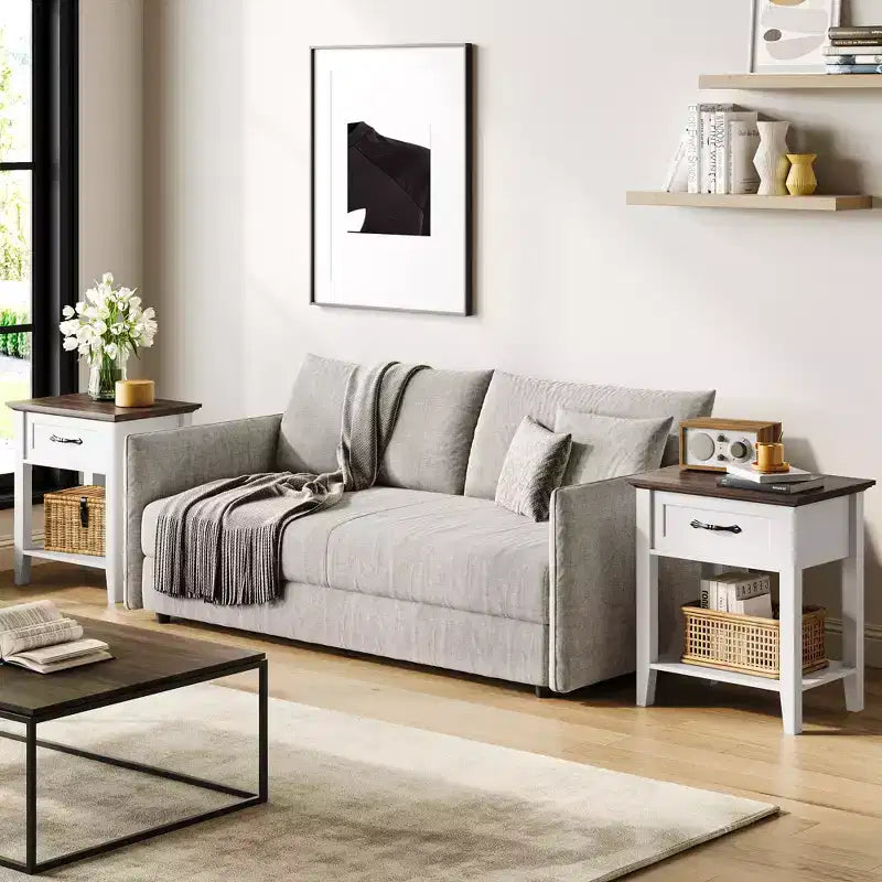 Table de chevet, avec 1 tiroir et étagère de rangement ouverte, table d'appoint polyvalente pour chambre à coucher, bureau, canapé