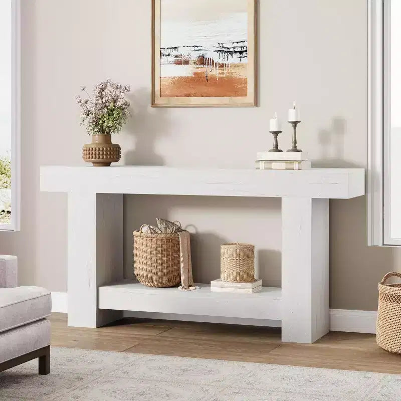 Console, console double couche avec espace de rangement, utilisée pour le salon