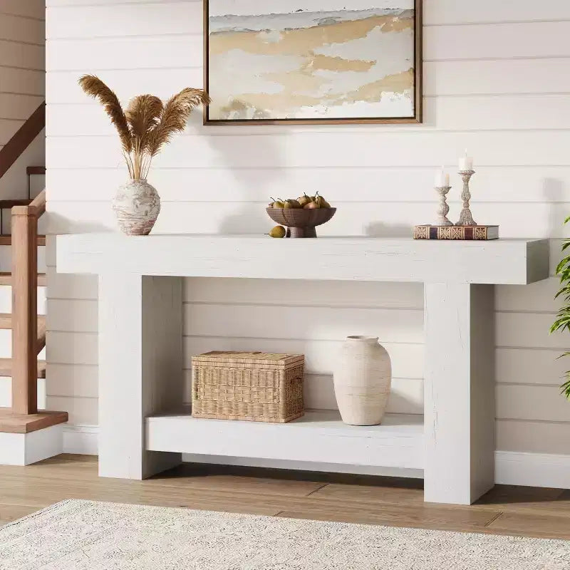 Console, console double couche avec espace de rangement, utilisée pour le salon