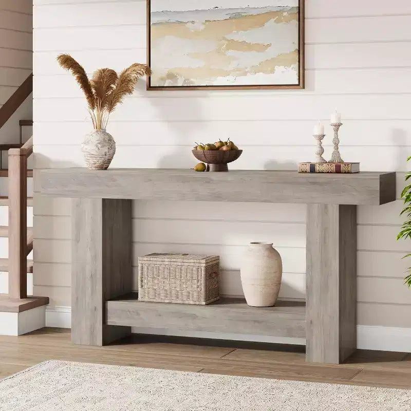 Console, console double couche avec espace de rangement, utilisée pour le salon