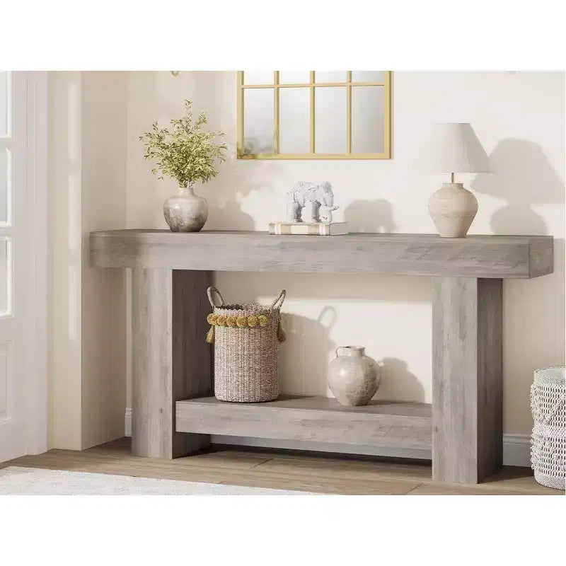 Console, console double couche avec espace de rangement, utilisée pour le salon