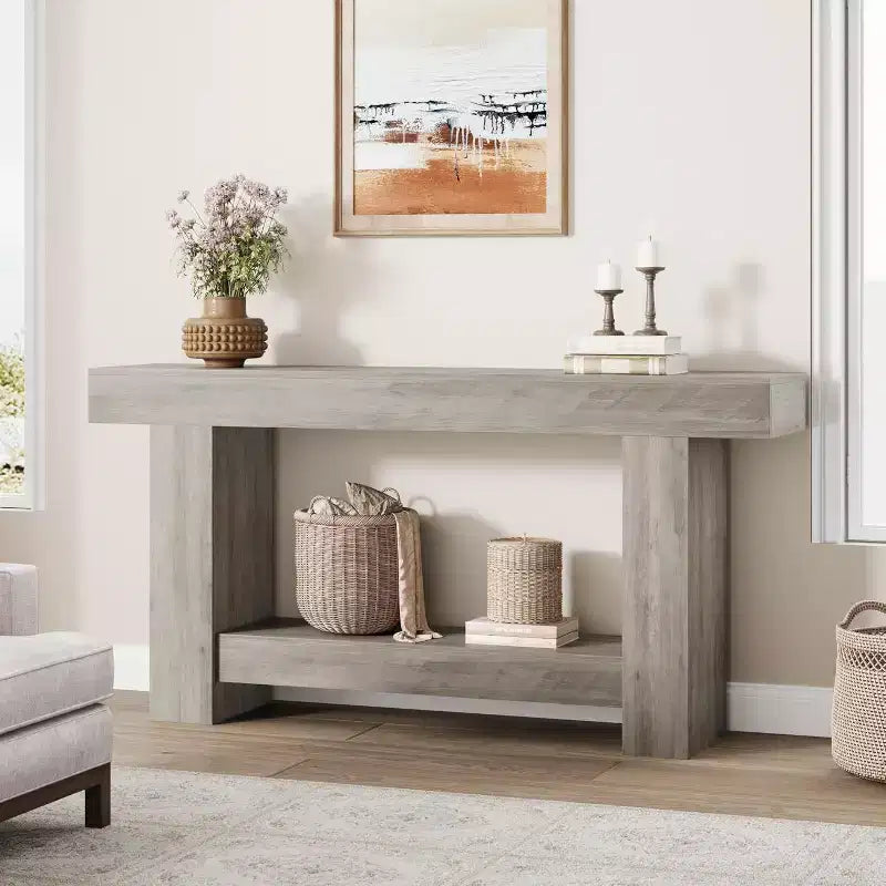 Console, console double couche avec espace de rangement, utilisée pour le salon