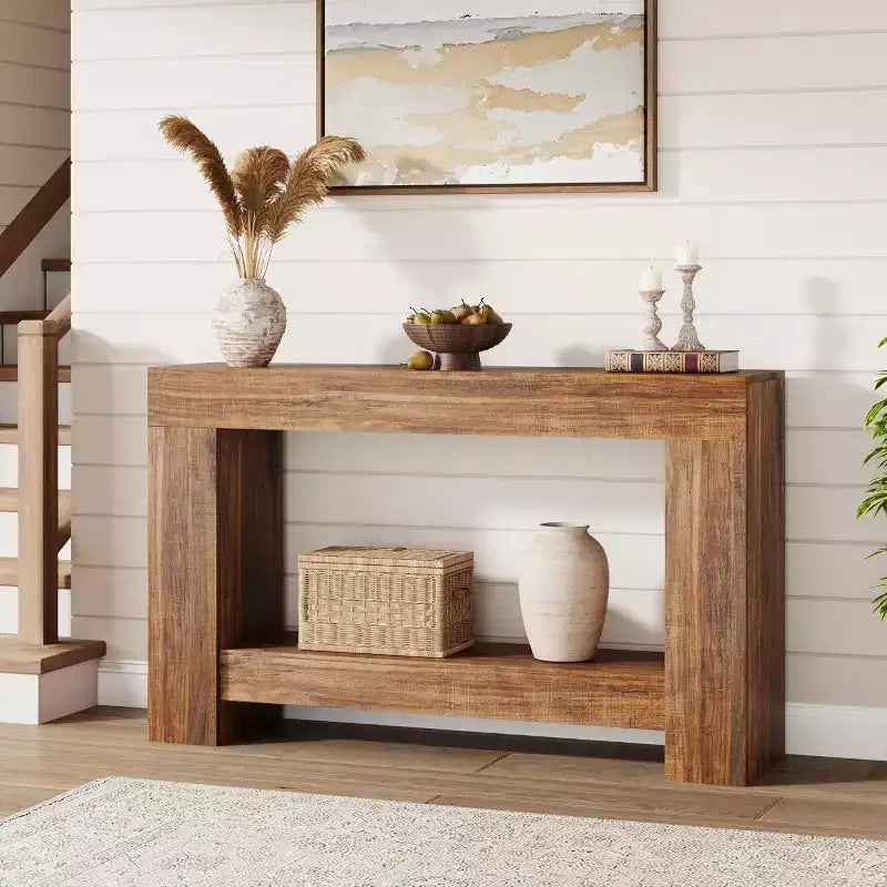 Console, console double couche avec espace de rangement, utilisée pour le salon