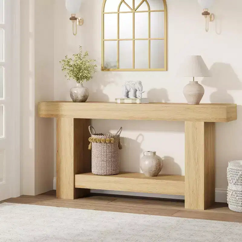 Console, console double couche avec espace de rangement, utilisée pour le salon