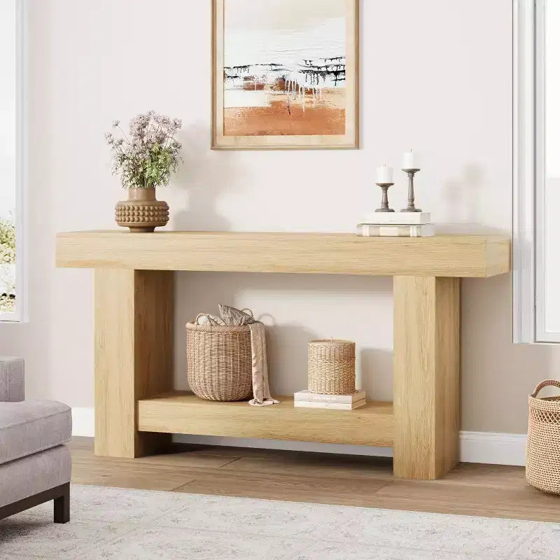 Console, console double couche avec espace de rangement, utilisée pour le salon