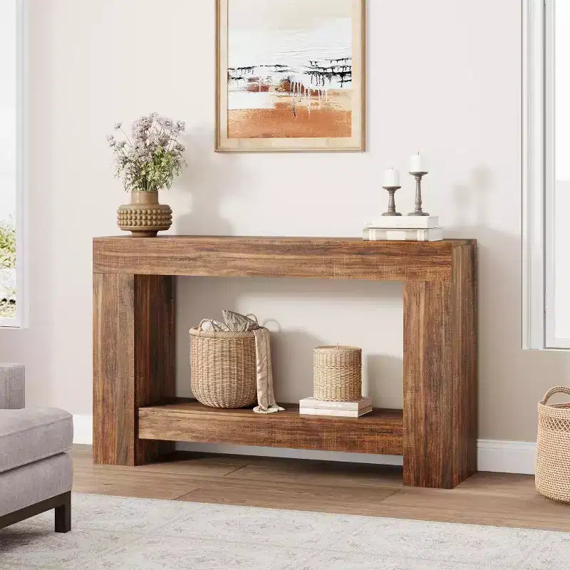 Console, console double couche avec espace de rangement, utilisée pour le salon