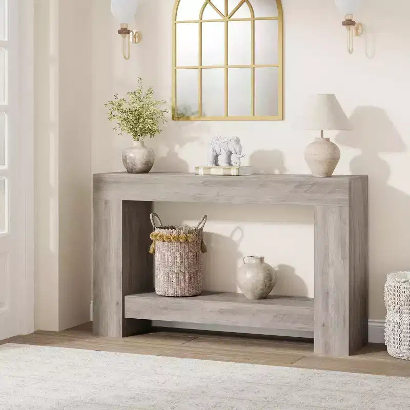 Console, console double couche avec espace de rangement, utilisée pour le salon
