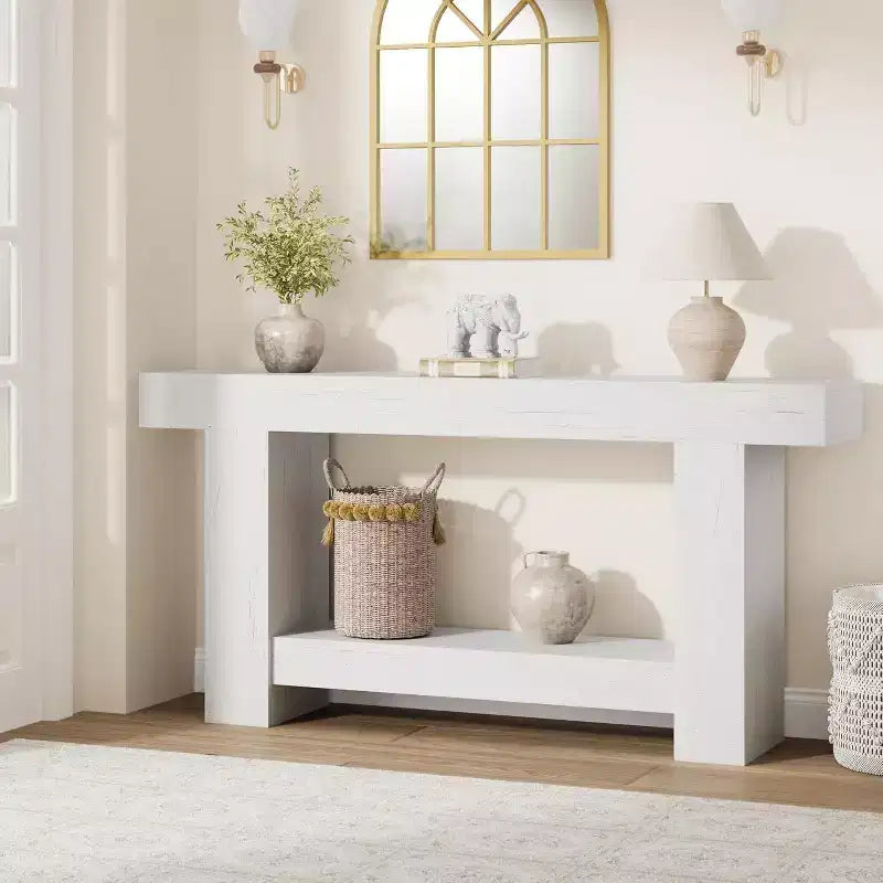 Console, console double couche avec espace de rangement, utilisée pour le salon