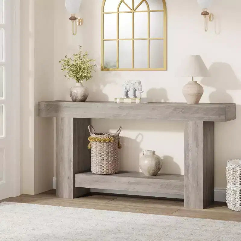 Console, console double couche avec espace de rangement, utilisée pour le salon