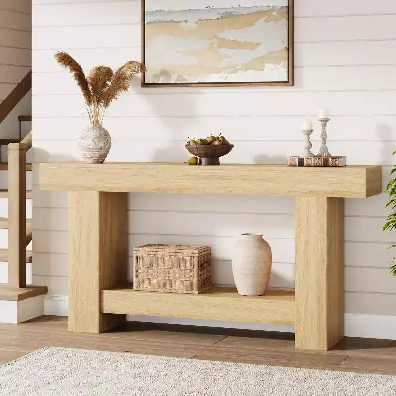 Console, console double couche avec espace de rangement, utilisée pour le salon