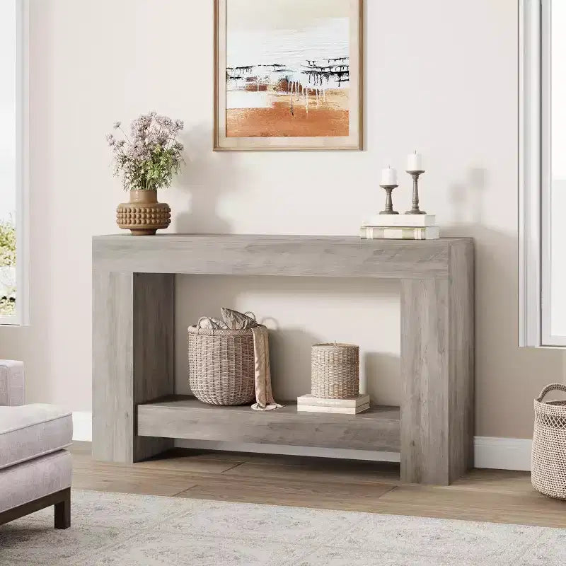 Console, console double couche avec espace de rangement, utilisée pour le salon