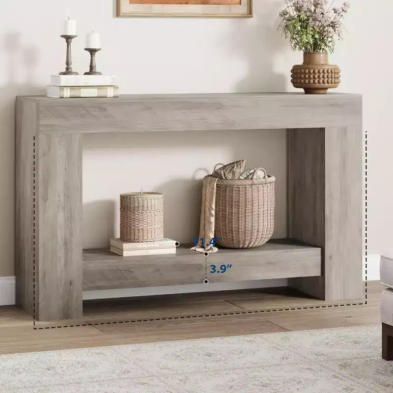Console, console double couche avec espace de rangement, utilisée pour le salon
