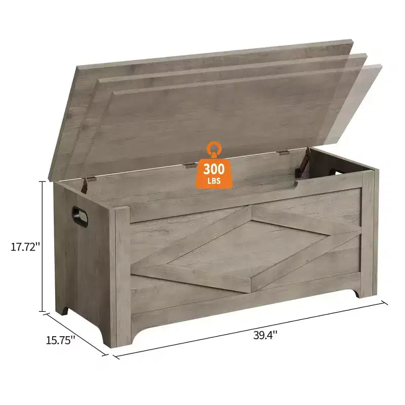 39,4 Pouces Coffre de Rangement, Banc de Rangement en Bois avec Charnière de Sécurité, Montage Facile, Grande Malle à Jouets de Style Ferme pour Entrée, Salon, Chambre