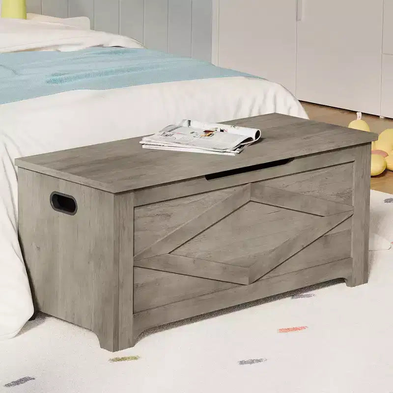 39,4 Pouces Coffre de Rangement, Banc de Rangement en Bois avec Charnière de Sécurité, Montage Facile, Grande Malle à Jouets de Style Ferme pour Entrée, Salon, Chambre