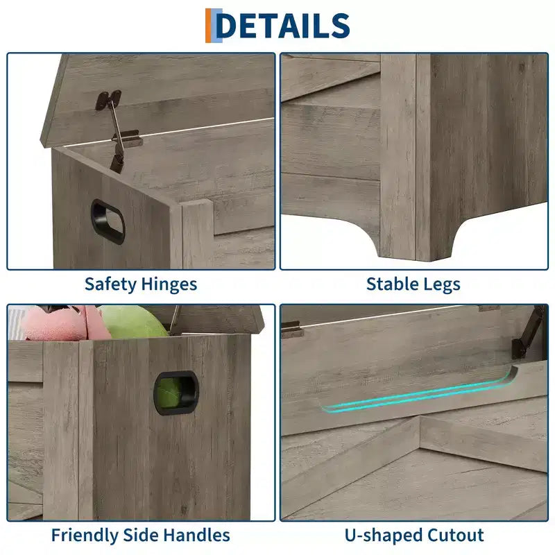 39,4 Pouces Coffre de Rangement, Banc de Rangement en Bois avec Charnière de Sécurité, Montage Facile, Grande Malle à Jouets de Style Ferme pour Entrée, Salon, Chambre