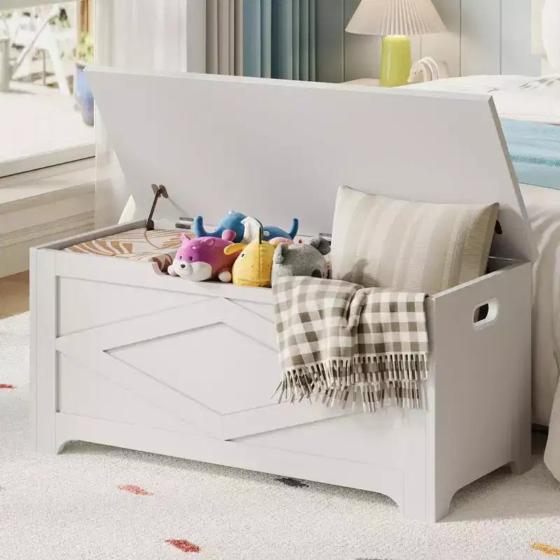 39,4 Pouces Coffre de Rangement, Banc de Rangement en Bois avec Charnière de Sécurité, Montage Facile, Grande Malle à Jouets de Style Ferme pour Entrée, Salon, Chambre