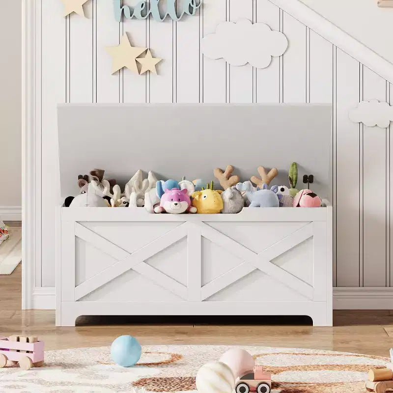 39,4 Pouces Coffre de Rangement, Banc de Rangement en Bois avec Charnière de Sécurité, Montage Facile, Grande Malle à Jouets de Style Ferme pour Entrée, Salon, Chambre