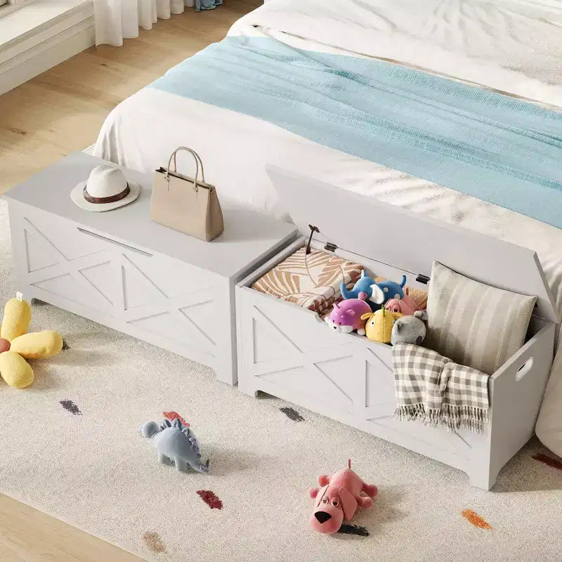 39,4 Pouces Coffre de Rangement, Banc de Rangement en Bois avec Charnière de Sécurité, Montage Facile, Grande Malle à Jouets de Style Ferme pour Entrée, Salon, Chambre