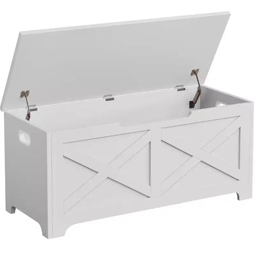 39.4 Storage Chest, Wooden Storage Bench with Safety Hinge, Easy Assembly, Farmhouse Style Large Toy Chest for Entryway, Living Room, Bedroom
