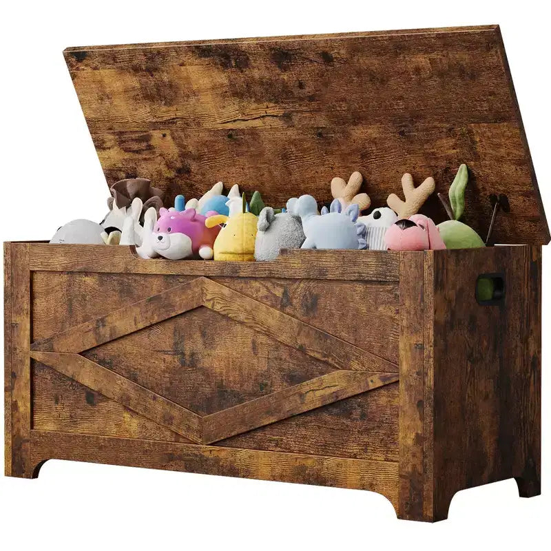 39,4 Pouces Coffre de Rangement, Banc de Rangement en Bois avec Charnière de Sécurité, Montage Facile, Grande Malle à Jouets de Style Ferme pour Entrée, Salon, Chambre