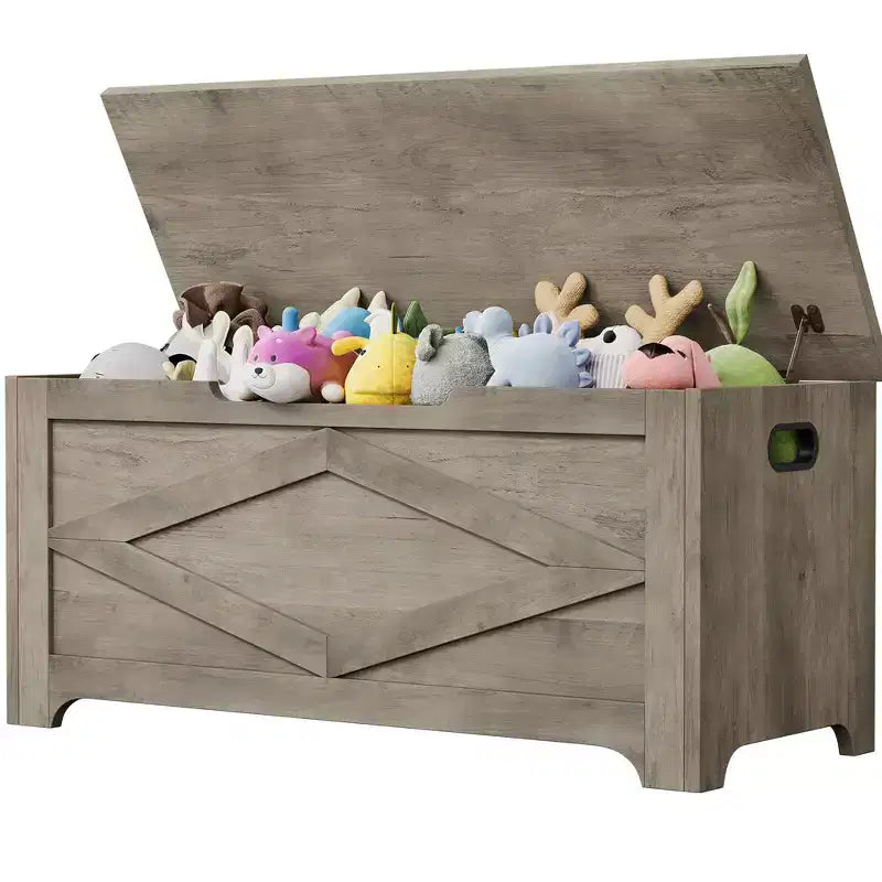 39,4 Pouces Coffre de Rangement, Banc de Rangement en Bois avec Charnière de Sécurité, Montage Facile, Grande Malle à Jouets de Style Ferme pour Entrée, Salon, Chambre