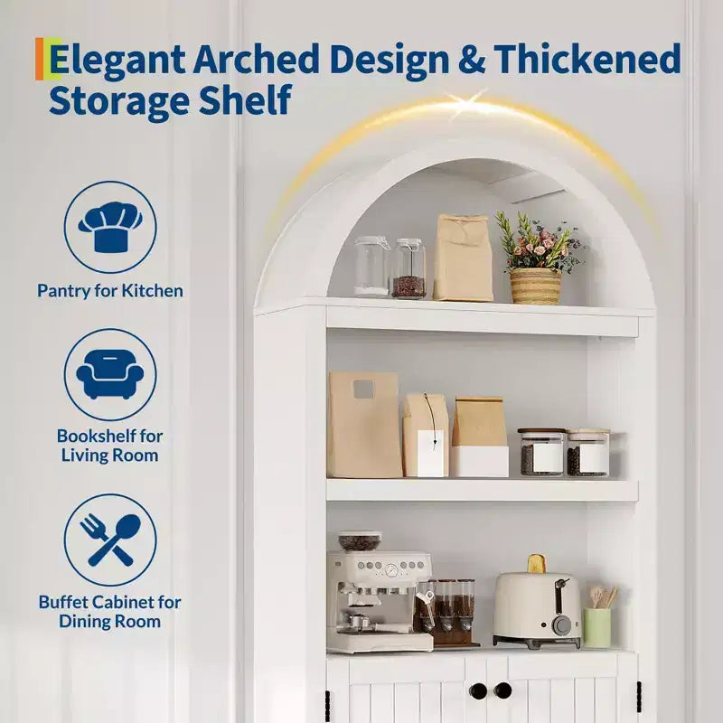 Grand garde-manger haut de 183 cm avec arc, armoire de cuisine avec étagères réglables et poignées, meuble de rangement en bois pour salle à manger, cuisine, salon