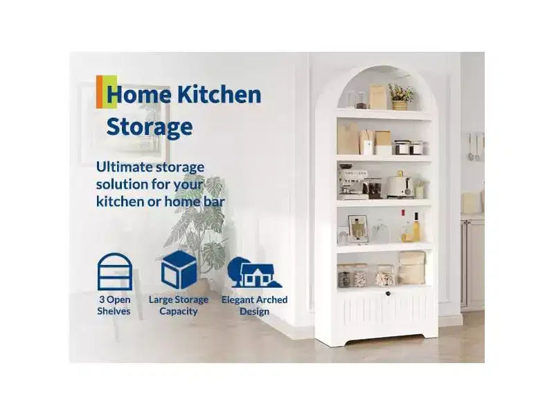 Grand garde-manger haut de 183 cm avec arc, armoire de cuisine avec étagères réglables et poignées, meuble de rangement en bois pour salle à manger, cuisine, salon