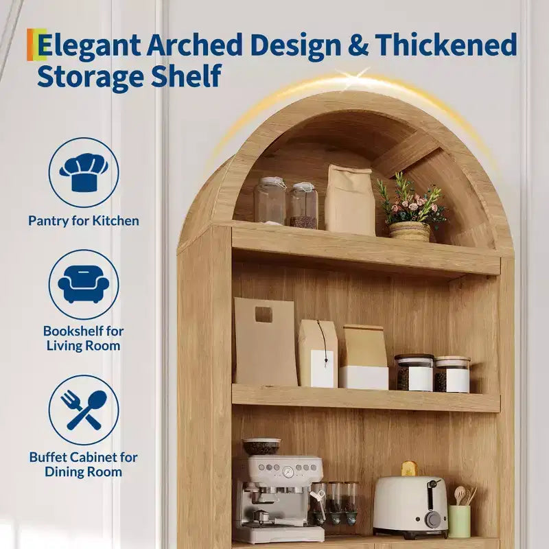 Grand garde-manger haut de 183 cm avec arc, armoire de cuisine avec étagères réglables et poignées, meuble de rangement en bois pour salle à manger, cuisine, salon