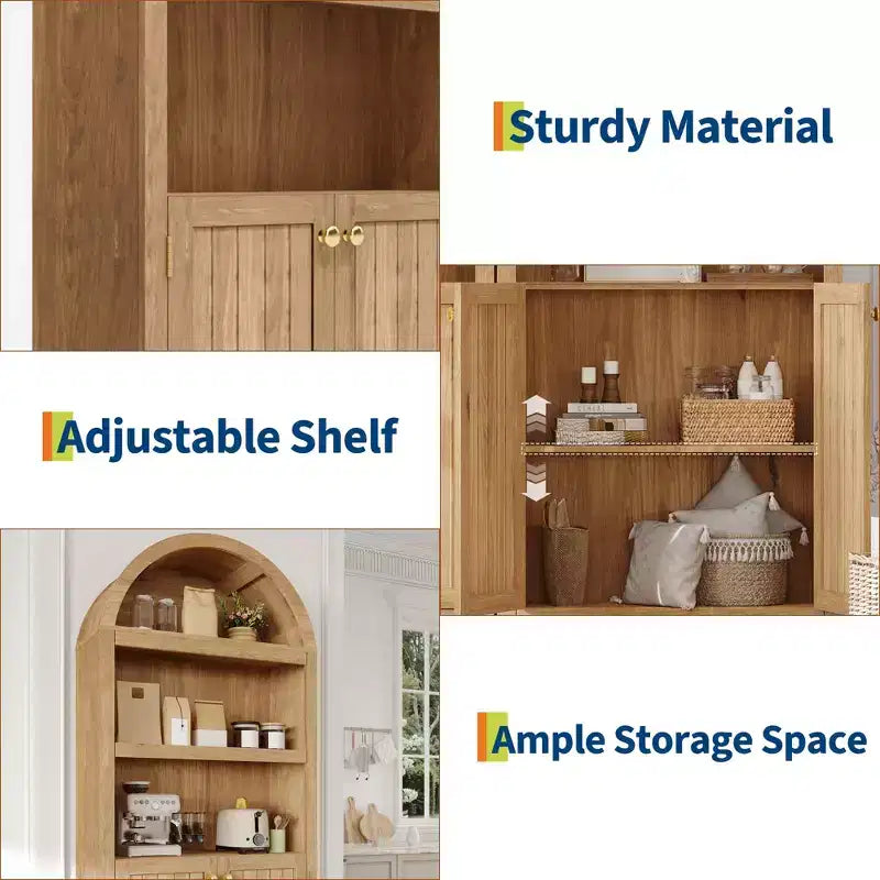 Grand garde-manger haut de 183 cm avec arc, armoire de cuisine avec étagères réglables et poignées, meuble de rangement en bois pour salle à manger, cuisine, salon